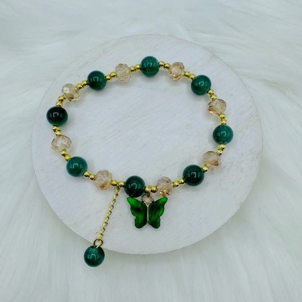 Green Butterfly Beaded Bracelet